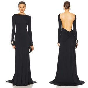 HELSA Heidi Long Sleeve Open Back Ruched Black Maxi Dress Size XL